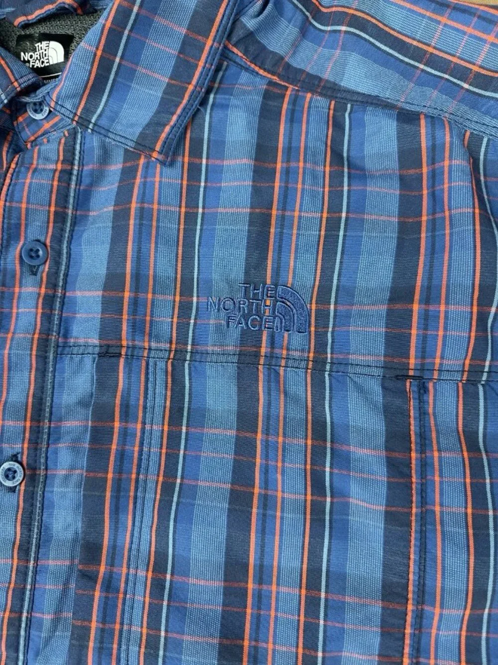The North Face Men's XL Plaid Hiking Shirt Long Sleeve Button Up Blue Orange
